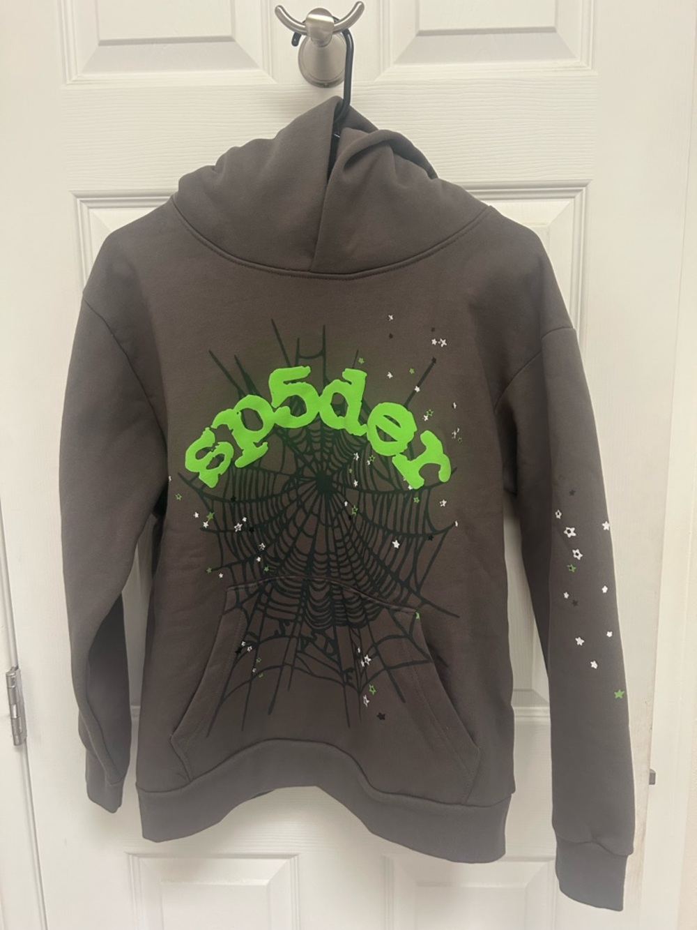 Sp5der Graphic Hoodie - Dark grey with Lime Green Accents